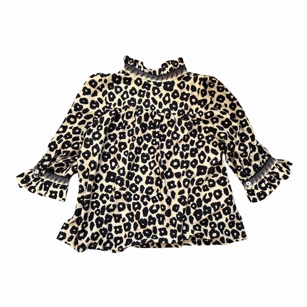 Gretchen Scott tan black leopard animal print safari button front top Medium - Picture 2 of 10